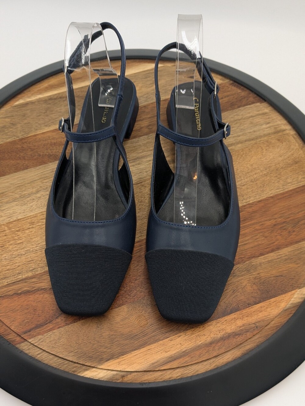 C. Paravano Navy Blue Square Toe Slingback Pumps Italy Size 10/41